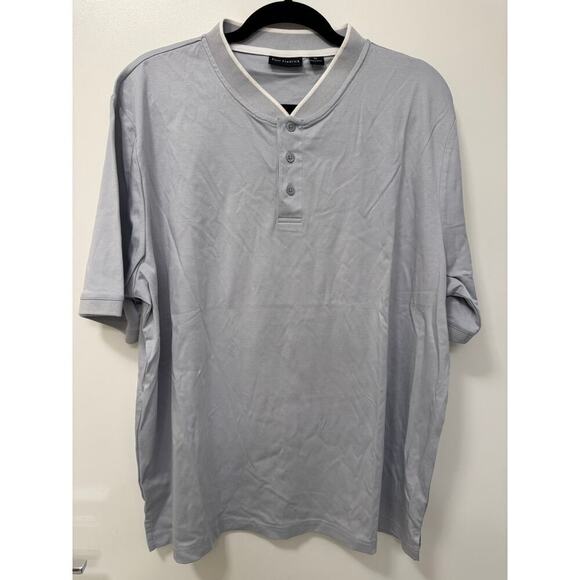 Paul Fredrick Men's XL Light Gray/White Cotton Short Sleeve Polo Henley Tee NWT - Picture 1 of 7
